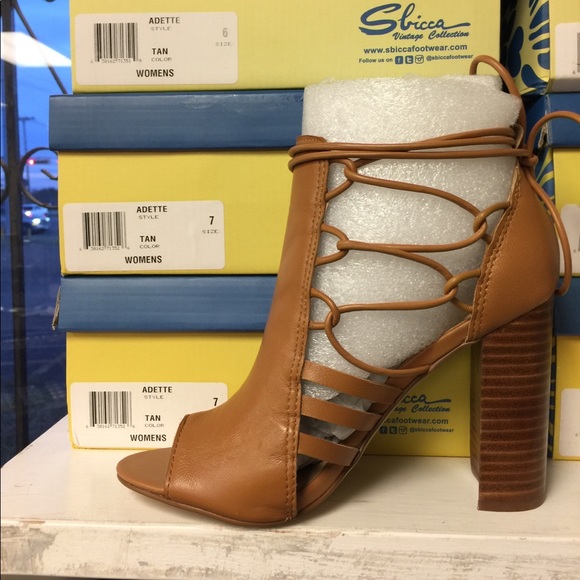 Sbicca Adette block heel lace up tan color LAST FINAL PRICE SALE - Picture 3 of 3